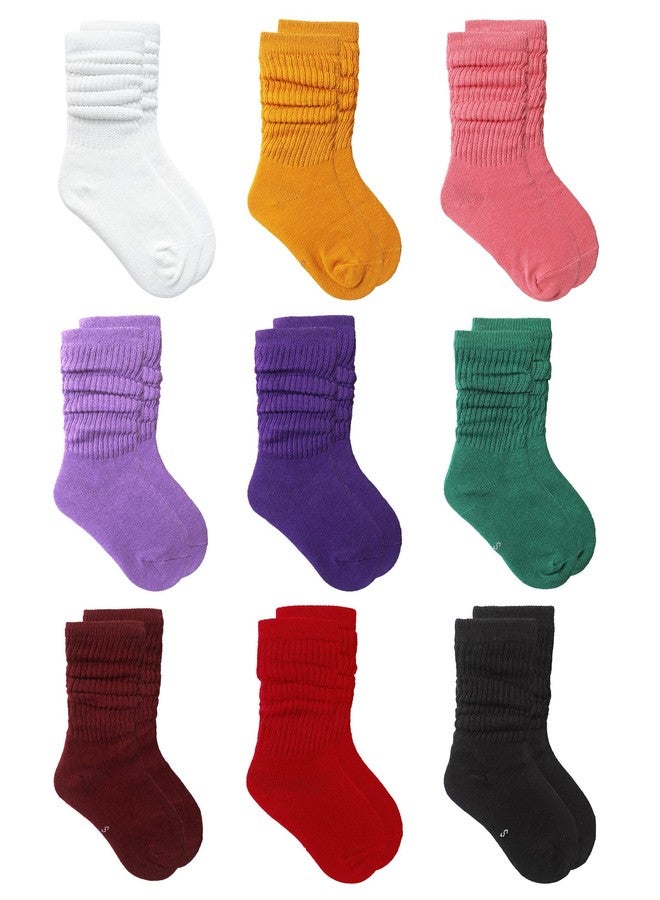 MINI PANDA Little Girl Socks - Long Crew Socks for Girls 9 Pairs (9 colors-D, 7-9 Years) - Image 1